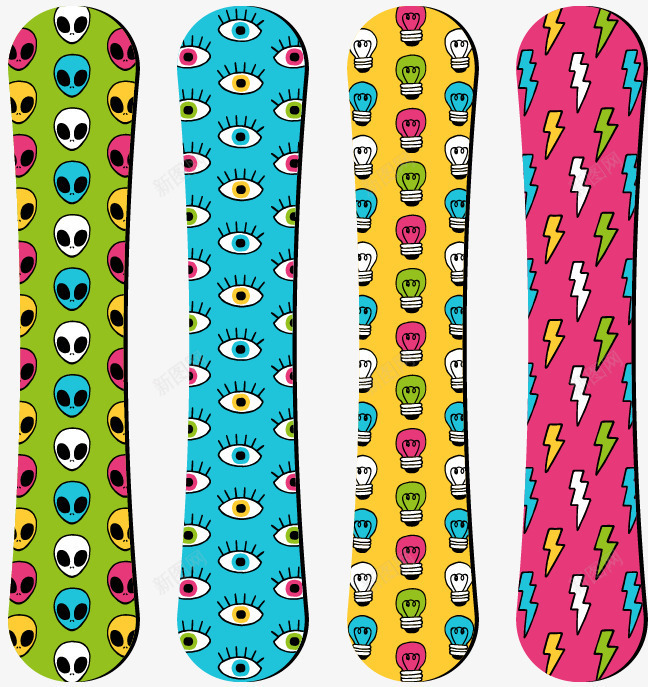 个性涂鸦滑雪板png免抠素材_新图网 https://ixintu.com 个性 彩色 朋克 滑雪板 矢量素材