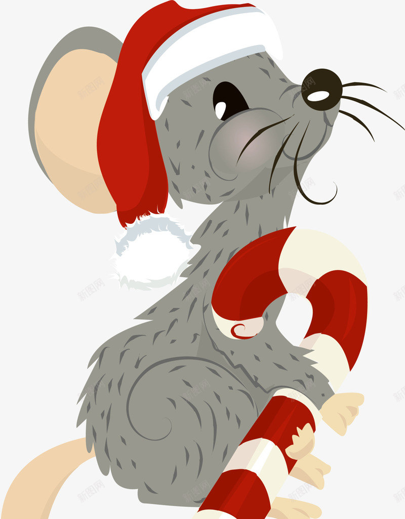 圣诞节灰色可爱老鼠png免抠素材_新图网 https://ixintu.com 可爱老鼠 呆萌老鼠 圣诞节 拐杖糖果 灰色老鼠 红色圣诞帽