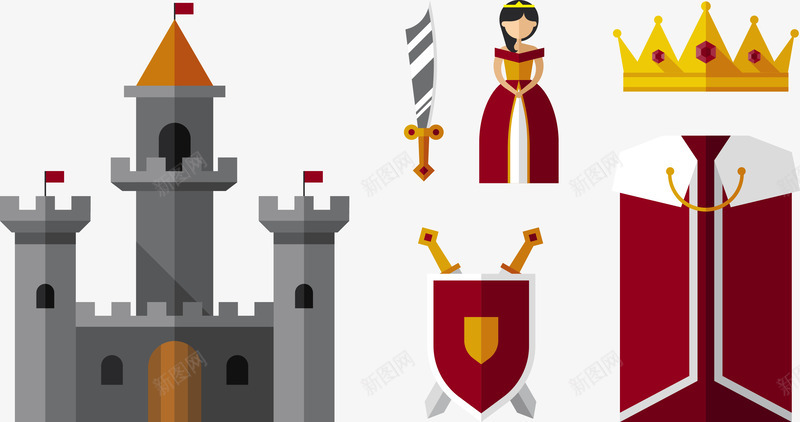 公主的城堡png免抠素材_新图网 https://ixintu.com 公主 城堡 盾牌 红色