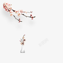 花瓶水墨中国风杏花花瓶插画高清图片