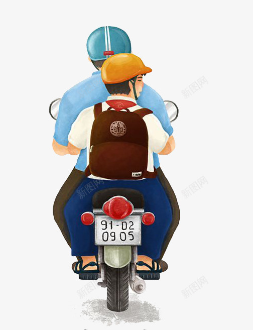 卡通父子png免抠素材_新图网 https://ixintu.com 卡通 帽子 彩色 手绘 摩托车 水彩 父子 装饰
