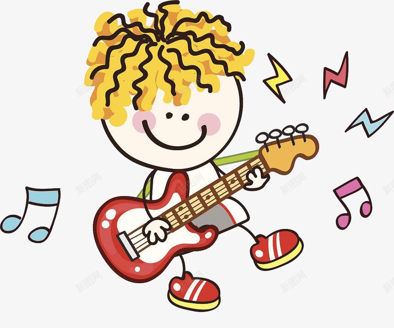 弹吉他的小男孩png免抠素材_新图网 https://ixintu.com 卡通手绘 吉他 小男孩 弹吉他的人 热爱音乐 简笔画
