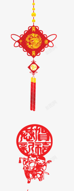 红色中国结金色图案装饰素材