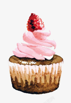 水彩奶油草莓蛋糕素材