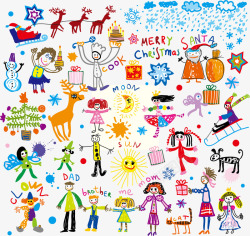 儿童涂鸦圣诞快乐素材