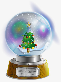 下雪水晶球手绘圣诞树水晶球矢量图高清图片