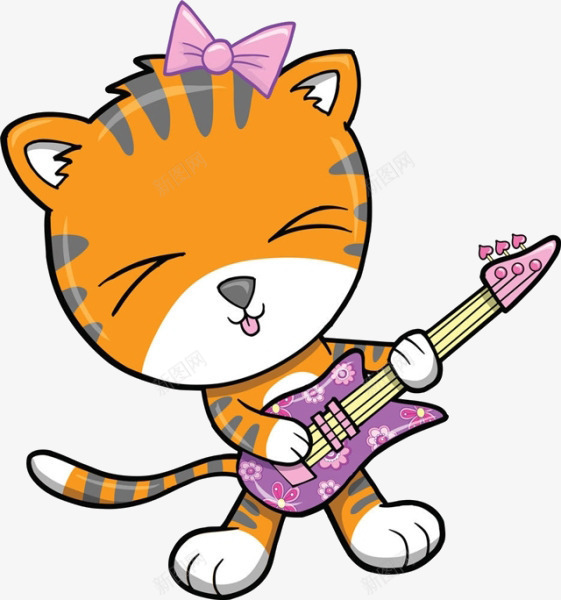 卡通小猫唱歌png免抠素材_新图网 https://ixintu.com 免抠猫 卡通 吉他 小猫唱歌