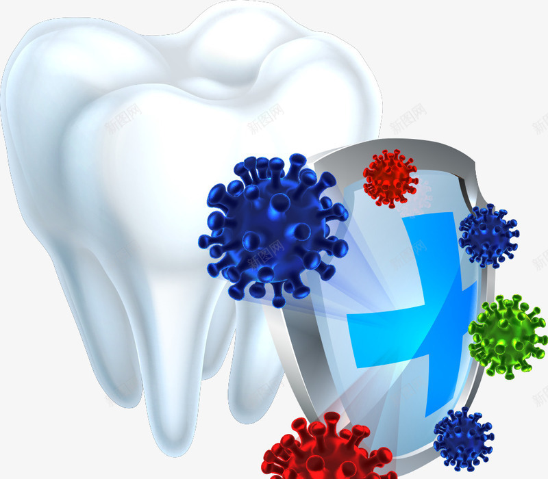 牙齿病毒和盾牌png免抠素材_新图网 https://ixintu.com 卡通牙齿 牙齿病毒 病毒 盾牌 矢量牙齿
