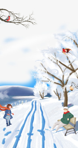 雪景树枝素材雪景背景元素图高清图片