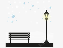 长凳冬夜路灯矢量图高清图片