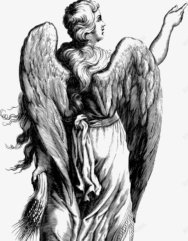 天使矢量图ai免抠素材_新图网 https://ixintu.com 免费矢量下载 复古 天使 天使与魔鬼 手绘 矢量图 石像 翅膀 雕像
