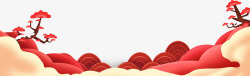 中国风剪影春节红色松树装饰高清图片