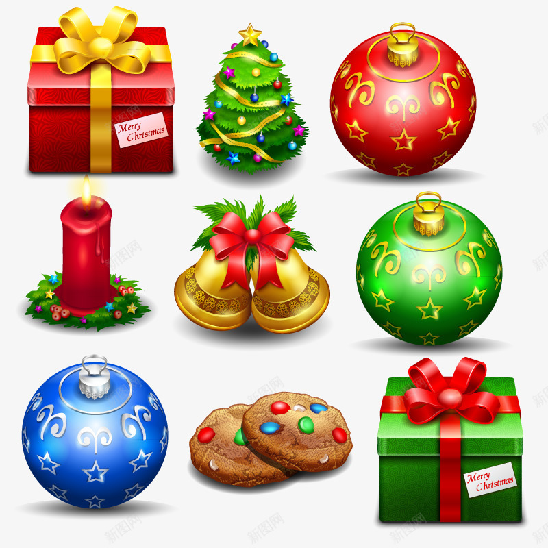 圣诞集合png免抠素材_新图网 https://ixintu.com 圣诞 礼盒 蜡烛 装饰 铃铛 饼干