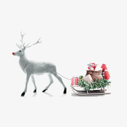 帝王座椅装饰拉着礼物的白色驯鹿高清图片
