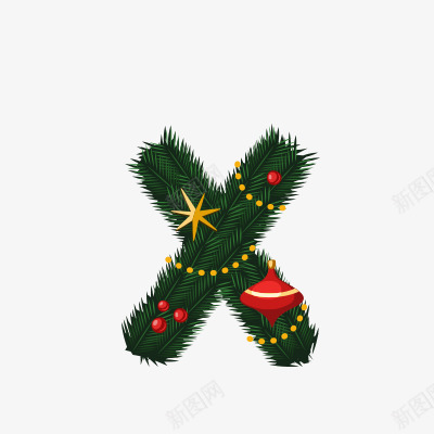圣诞节字母Xpng免抠素材_新图网 https://ixintu.com 圣诞素材 圣诞节字体 字母X