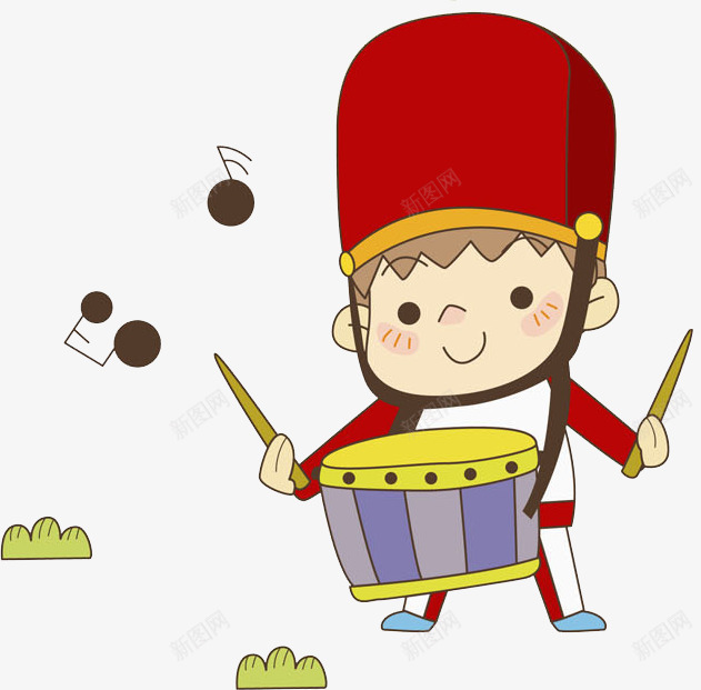 敲鼓的男人图png免抠素材_新图网 https://ixintu.com 交响乐 卡通 帅气的 手绘 男人 红色的 音符 鼓手