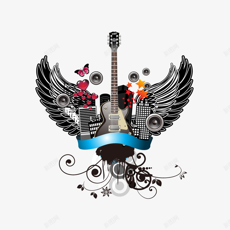 翅膀和吉他矢量图ai免抠素材_新图网 https://ixintu.com 吉他 吉他社海报 矢量吉他 矢量图 翅膀 音乐素材
