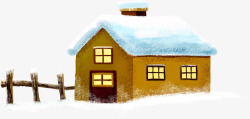 手绘棕色可爱雪景房屋素材