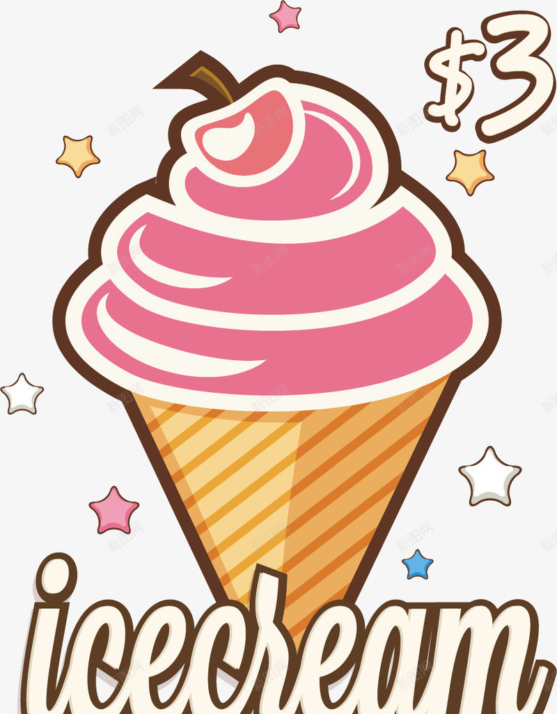 手绘草莓冰淇淋png免抠素材_新图网 https://ixintu.com 冰淇淋 创意 卡通 可爱 彩色的 手绘的 漫画 矢量的 简单 草莓