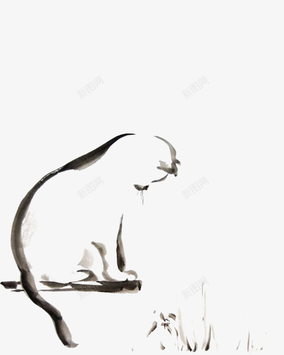 水墨猫咪png免抠素材_新图网 https://ixintu.com 中国风 小猫 手绘猫咪 毛笔画 猫咪插画 线条