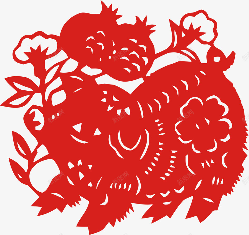 红色传统猪年剪纸装饰图案png免抠素材_新图网 https://ixintu.com 中国风 喜庆 红色传统猪年剪纸 节日 装饰 装饰图案