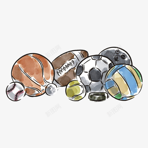 各种球类手绘色彩画png免抠素材_新图网 https://ixintu.com 体育器材 保龄球 手绘画 棒球 橄榄球 篮球 网球 足球