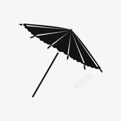 黑色油纸伞黑色手绘扁平油纸伞高清图片