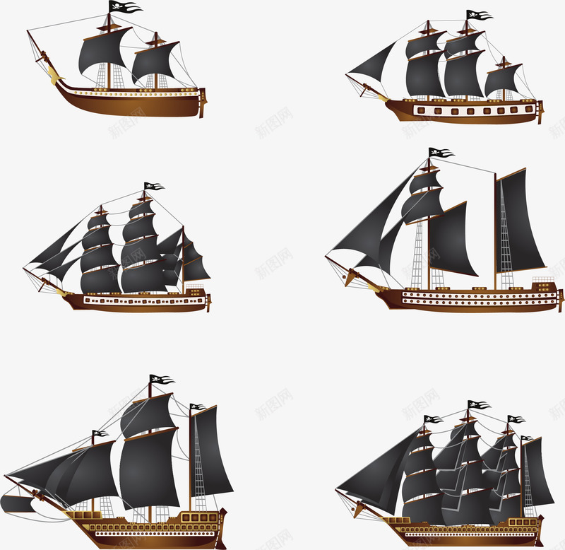 6款形态各异的老式帆船矢量图eps免抠素材_新图网 https://ixintu.com 形态各异 矢量素材 老式帆船 矢量图