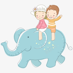 骑着大象的小朋友素材