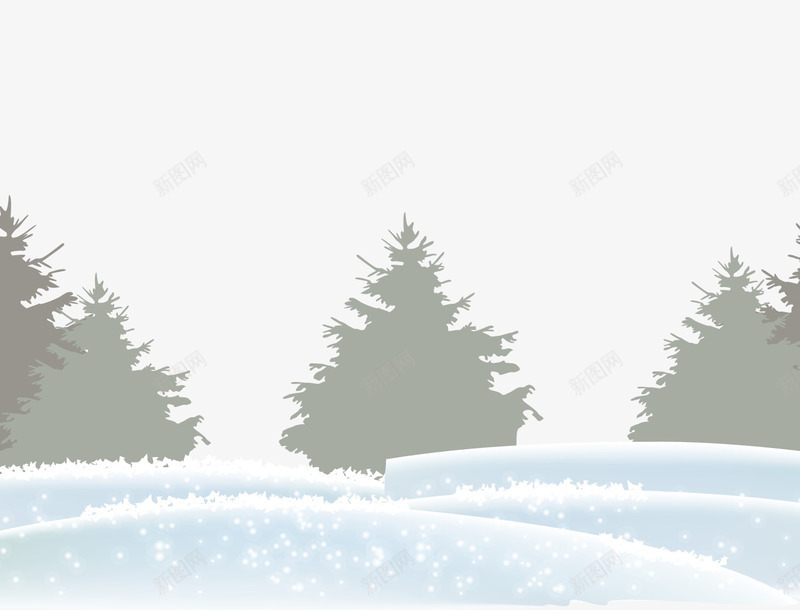 手绘雪地矢量图ai免抠素材_新图网 https://ixintu.com 下雪 树木 植物 白色 背景装饰 雪地 矢量图