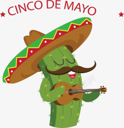仙人掌小人弹吉他的墨西哥仙人掌矢量图高清图片