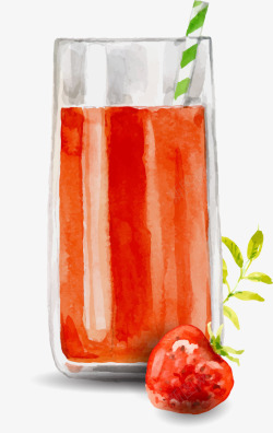 水彩草莓汁手绘果汁高清图片