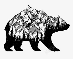 松树图案北极熊黑白花臂图案高清图片