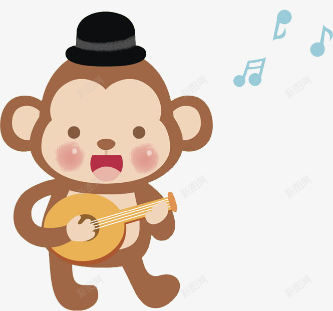 卡通弹吉他的猴子png免抠素材_新图网 https://ixintu.com 动物 卡通 吉他 插图 歌手 猴子 音乐 高兴地