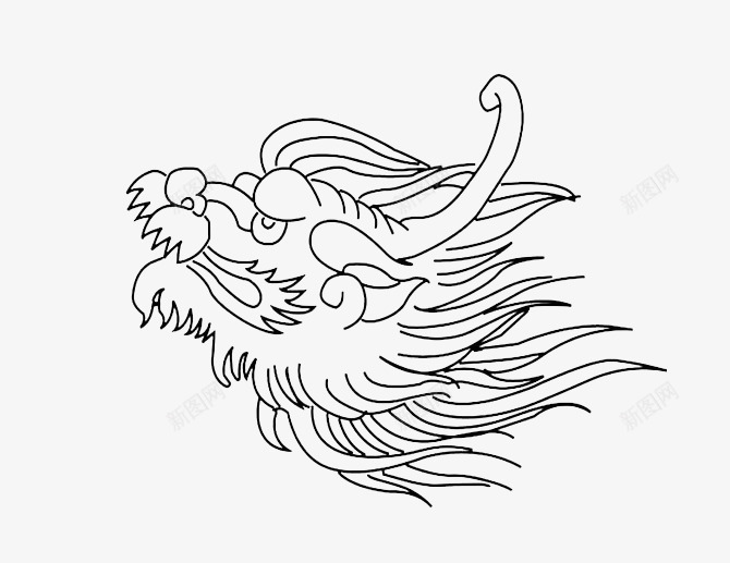 线条中国龙头png免抠素材_新图网 https://ixintu.com 动物 线条 表情 龙头