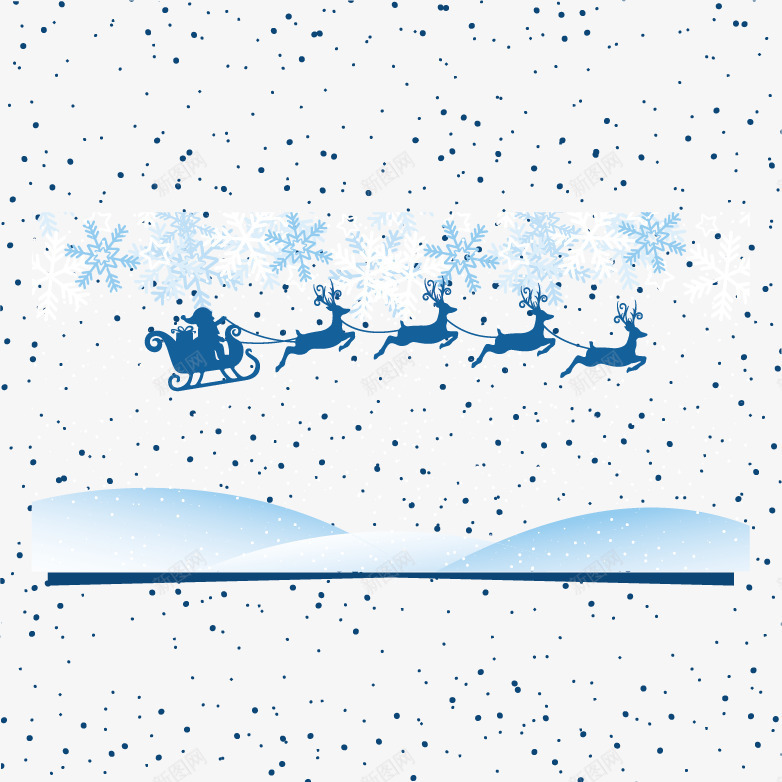驯鹿拉车在天上png免抠素材_新图网 https://ixintu.com 免扣png素材 免费png素材 圣诞老人 圣诞车 蓝色波点背景 雪地 飞奔驯鹿 麋鹿车