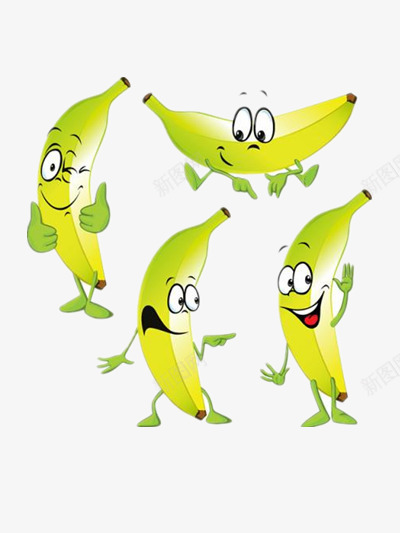 卡通香蕉家族png免抠素材_新图网 https://ixintu.com 卡通香蕉 大拇指 笑脸 表情 黄色水果