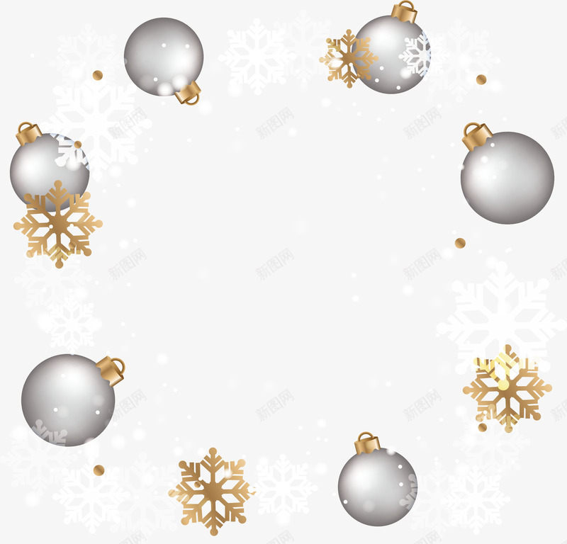 银色圣诞球雪花装饰框矢量图ai免抠素材_新图网 https://ixintu.com 圣诞球 圣诞节 圣诞边框 矢量png 雪花 雪花边框 矢量图