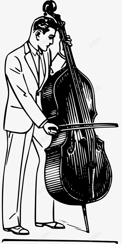 演奏大提琴的男子png免抠素材_新图网 https://ixintu.com 男子人物大提琴戴帽子的男子和长长的乐器影音娱乐