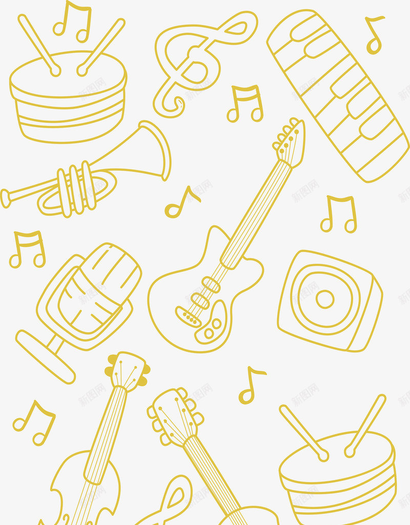 卡通手绘乐器png免抠素材_新图网 https://ixintu.com 乐器 吉他 小提琴 手绘 打鼓 钢琴 音符 麦克风