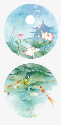 网页水墨画池塘中国风水墨画高清图片