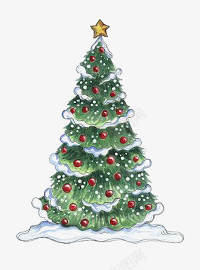 绿色圣诞树png免抠素材_新图网 https://ixintu.com 圣诞树 圣诞节 平安夜 星星 积雪 绿色植物 背景装饰