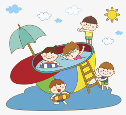 手绘彩色沙滩伞太阳伞帽子泳池高清图片