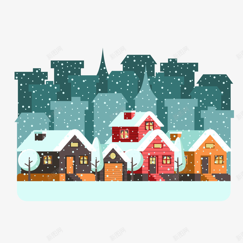 创意雪中的城市房屋png免抠素材_新图网 https://ixintu.com 下雪 冬季 卡通小镇 房子建筑 背景装饰