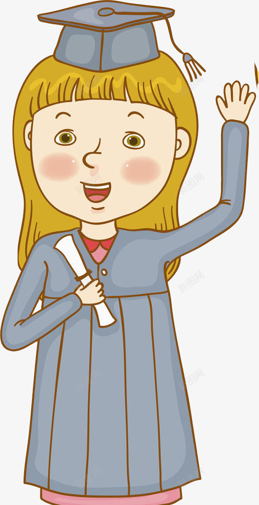 举手的女孩png免抠素材_新图网 https://ixintu.com 举手 卡通 女孩 学士帽 帽子 手绘 毕业 水彩