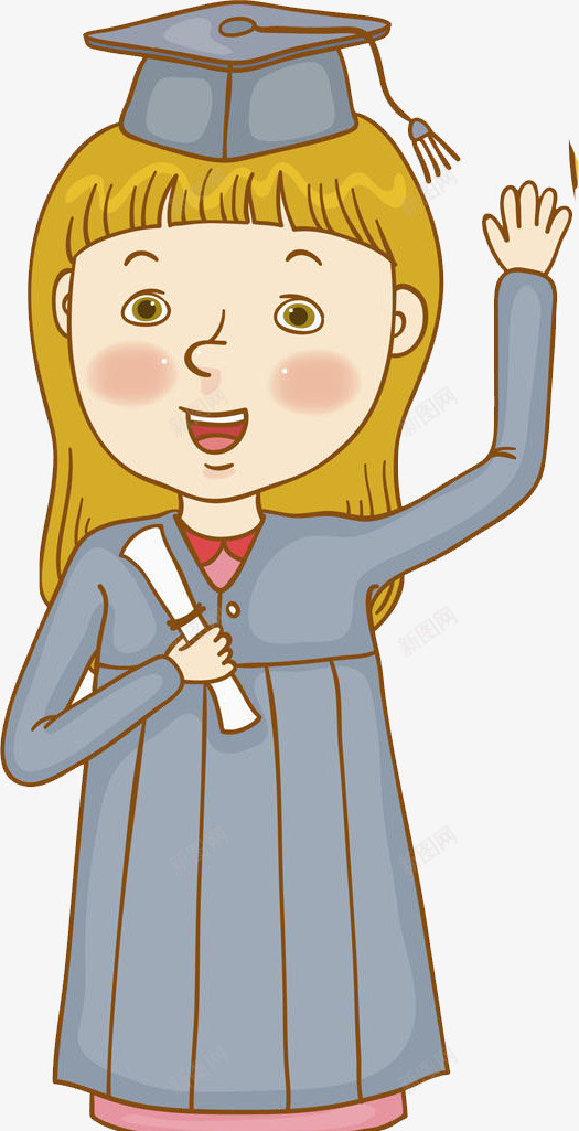 举手的女孩png免抠素材_新图网 https://ixintu.com 举手 卡通 女孩 学士帽 帽子 手绘 毕业 水彩