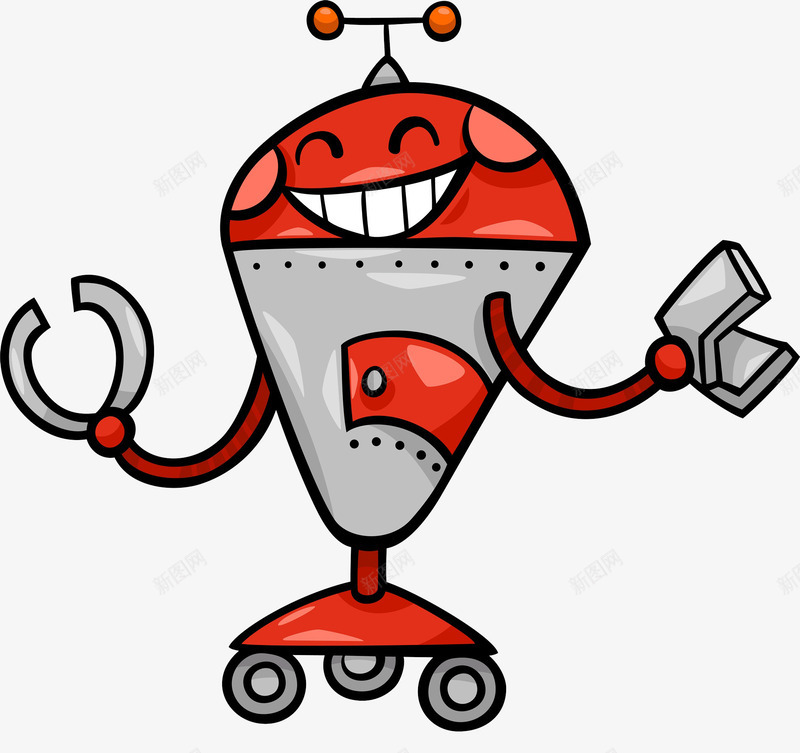 大笑的机器人png免抠素材_新图网 https://ixintu.com 三个轮子 人工智能 卡通平面 大 大笑脸 手臂触手 智能机器人 机械手 现代科技 表情大笑