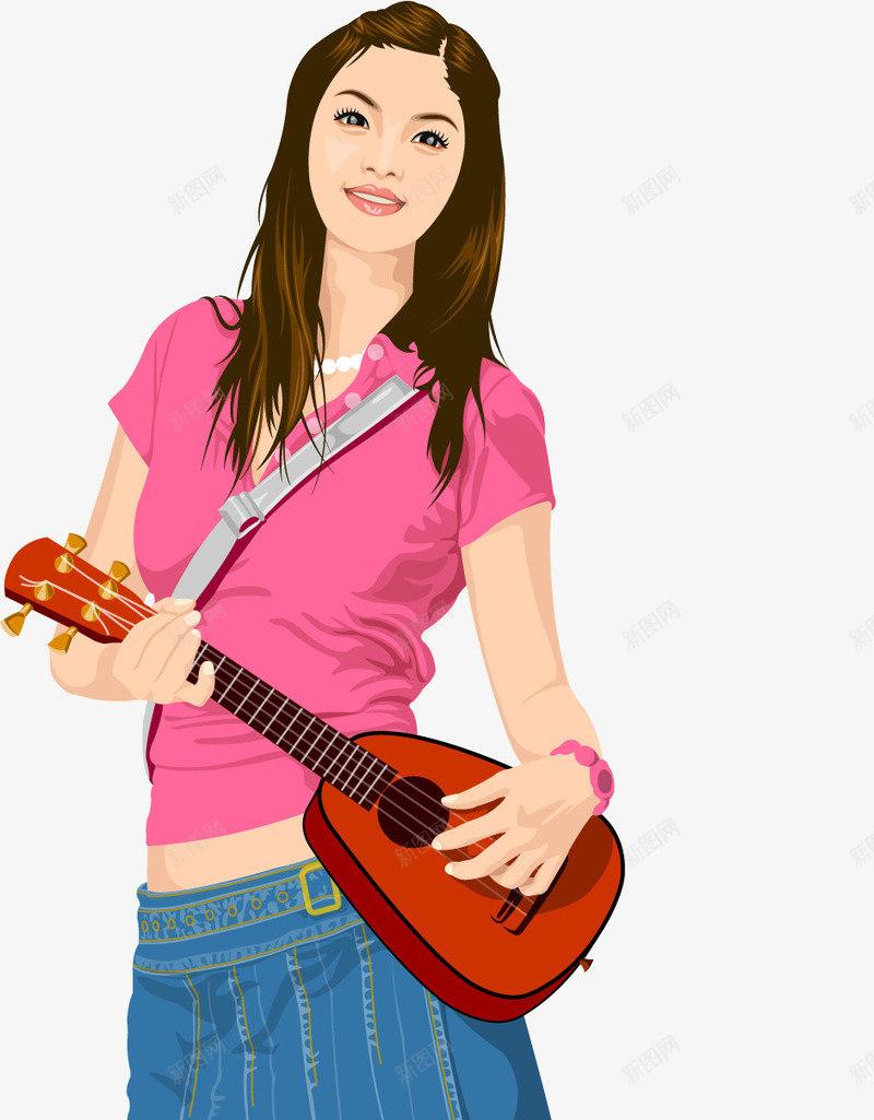 手绘弹吉他的美女png免抠素材_新图网 https://ixintu.com 娱乐 弹吉他的美女 手绘