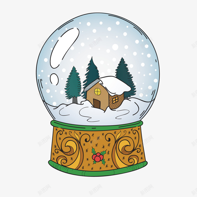 圣诞下雪的村庄玻璃球png免抠素材_新图网 https://ixintu.com 下雪 卡通 圣诞节 手绘 木屋 透明