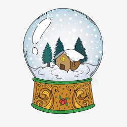 圣诞下雪的村庄玻璃球素材